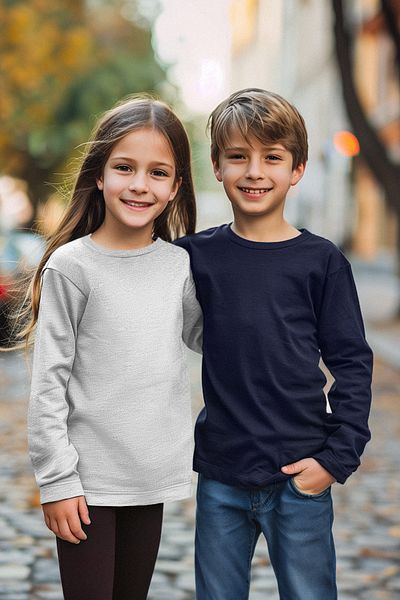 TRENDYOLKIDS Unisex sada bavlněných triček v námořnické modro-šedé melanžové dvoudílné výstřihu – Tkdaw25Ts00000