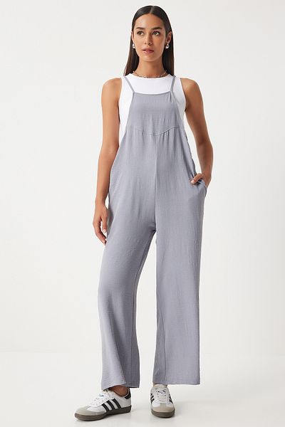 Happiness İstanbul Grauer Gärtner-Overall mit Taschen für Damen - DD00910