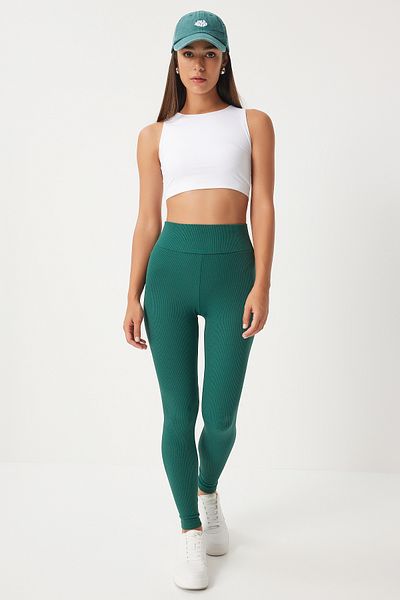 Happiness İstanbul Smaragdgrüne Erholungs-Leggings mit hoher Taille - HW00003