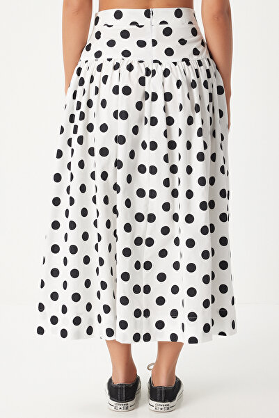 Happiness İstanbul Fehér pöttyös női nyári szoknya - WF00078