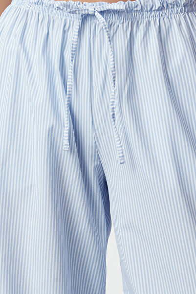 Trendyol Collection Μπροστινό δεμένο μπλε ριγέ υφαντό παντελόνι - TWOSS24PL00183