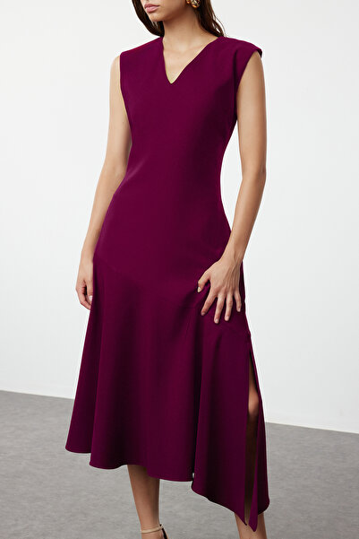 Trendyol Collection Rochie midi prune cu croială asimetrică - TWOSS24EL00513