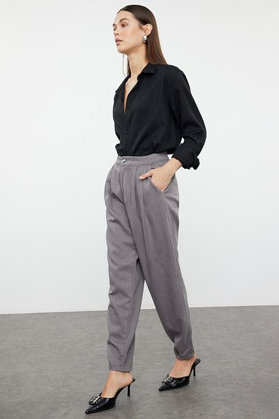 Trendyol Collection Gray High Waist Elastic Balloon Jeans - Premium Stitching Detail Twoaw25Je00002