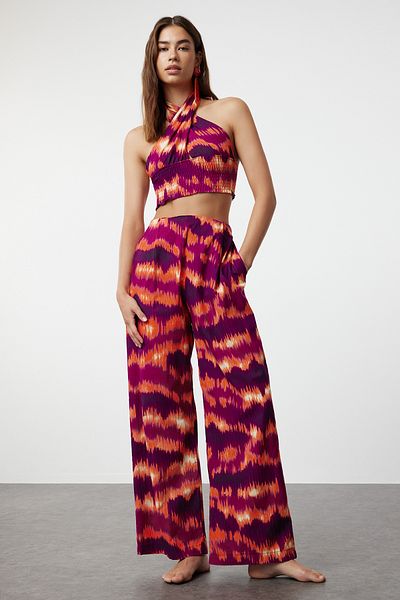 Trendyol Collection Cotton Woven Abstract Print Blouse and Pants Beach Set - Tbess24Au00013