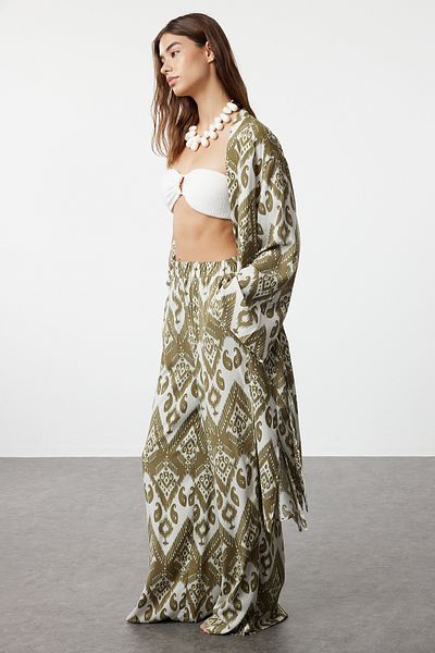 Trendyol Collection Mini Woven Kimono and Caftan - Mono Patterned and Belted TBESS24KM00050