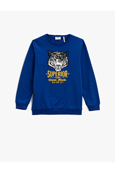 Koton Sequin Embroidered Sweatshirt Long Sleeve Printed