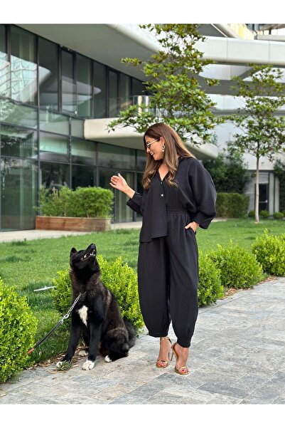 Forlady4 Black Three-Quarter Shirt and Balloon Pants Set for Women - Tnsel