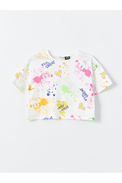 LC Waikiki Minnie Mouse Printed – dívčí triko Crop, výstřih, krátký rukáv