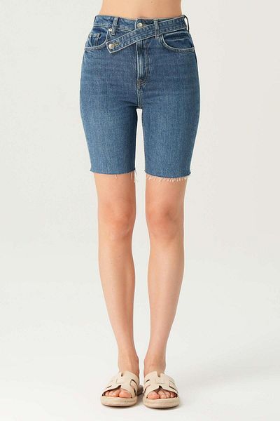 CROSS JEANS Dark Blue Bermuda Jean Shorts - Cross Belt and Patty Zipper C 4534-093