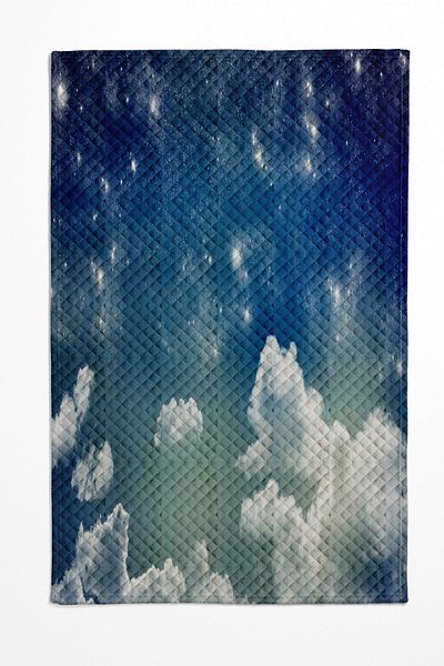 3D ELSE HALI Single Decorative Bedspread - White Blue Clouds Patterned Printed, Padded Pique Set