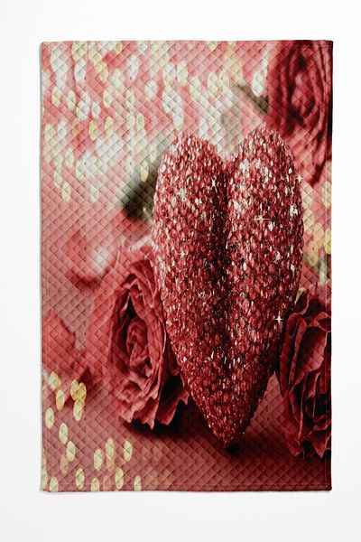 3D ELSE HALI Pink Diamond Patterned Bedspread - Double, Heart and Pillows Pique Set