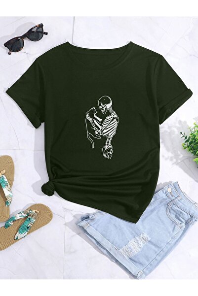 bellibone Μπλουζάκι με στάμπα γάτας με υπερμεγέθη σκελετό