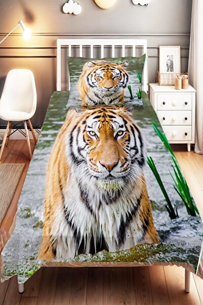3D ELSE HALI Nehir Kaplan  Desenli Dijital Baskılı Tek Kişilik ve Çocuk Yatak...