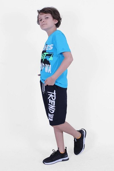 PANİO KİDS Is Not Text Printed Turquoise Capri Boy's Under-Top Suit