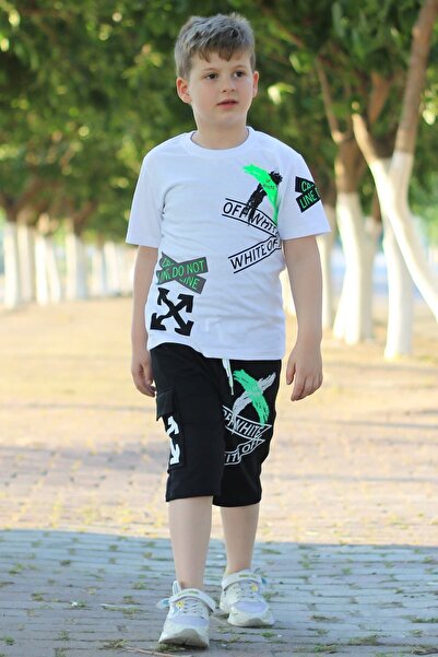 PANİO KİDS Off White Text Štampano Kapri muška Set gornjeg i donjeg dela
