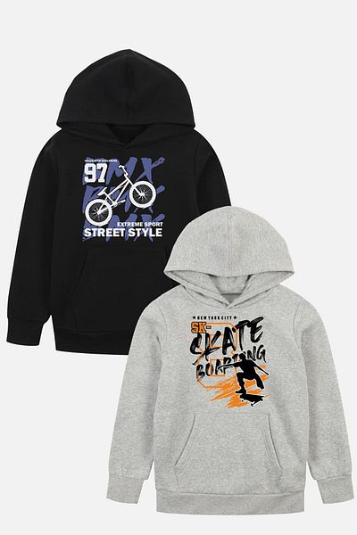 panios kids Черно-сив суичър с джоб и качулка за момчета от 2 части Street Style-Skate Boarding