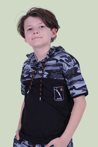 PANİO KİDS Tricou pentru băieți cu model de camuflaj cu glugă
