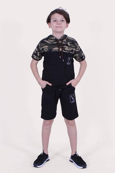 PANİO KİDS The Brand Fashion Text Printed Camouflage Pattern Boy's Bottom-Top Capri Suit