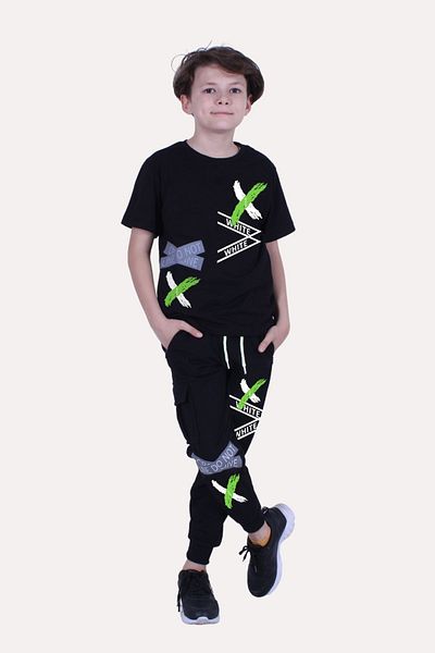 PANİO KİDS Set de trening negru cu imprimeu X pentru băiat