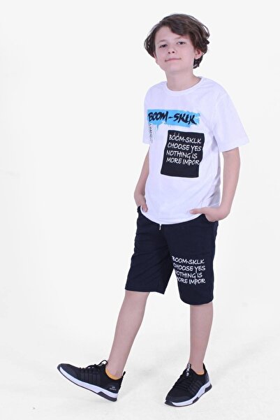 PANİO KİDS Boom Text Printed Capri Boy's Under-Top White Suit