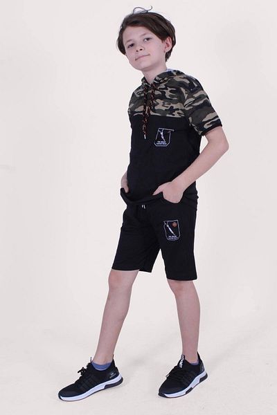 PANİO KİDS The Brand Fashion Text Printed Camouflage Pattern Boy's Bottom-Top Capri Suit