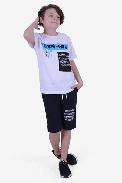 PANİO KİDS Boom Text Printed Capri Boy's Under-Top White Suit