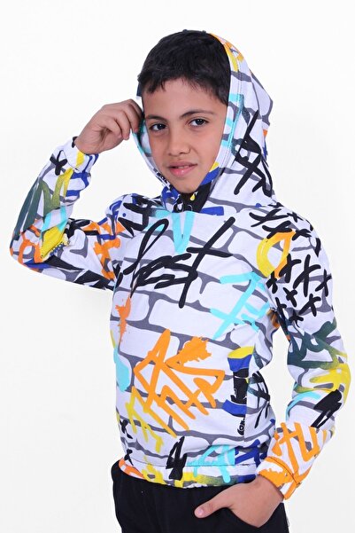 PANİO KİDS Φούτερ Unisex με κουκούλα με λευκό σχέδιο 2 κλωστών