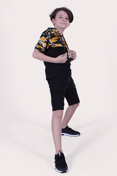 PANİO KİDS The Brand Fashion Text Printed Camouflage Pattern Boy's Bottom-Top Capri Suit