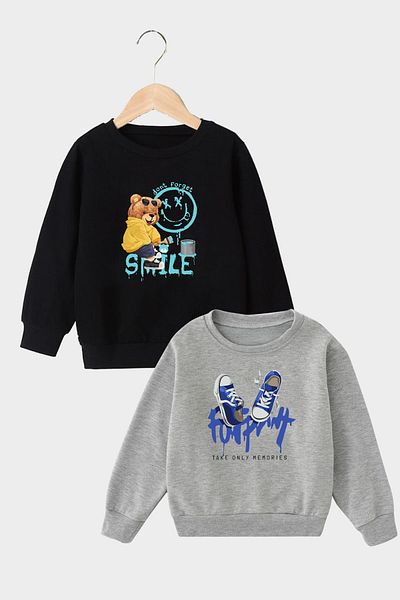panios kids Комплект от 2 сиво-черни суитчъра с щампа на усмивка за момче