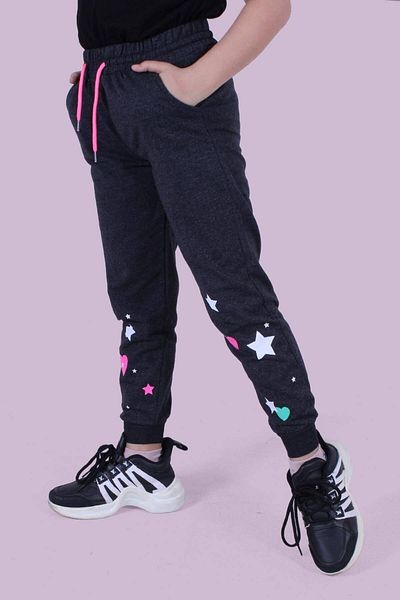 PANİO KİDS Pantaloni de sport antracit pentru fete cu model de inimă și stele