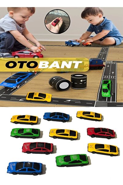 Hyd Otobant Eğitici Ve Eğlenceli Yol Yapım Road Tape Şerit Oyun Bandı Ve 10'lu Araba Seti