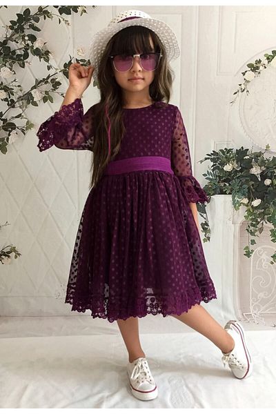 Delfini kids Rochie model prințesă cu dantelă pălărie mov