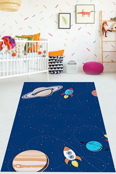 on the clouds Gezegen Desenli Eğitici Yıkanabilir Kaymaz Taban Leke Tutmaz Ço...