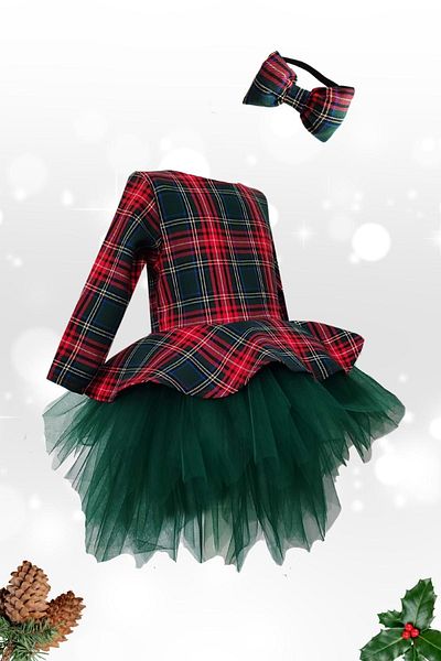 Shecco Babba Girl's Red Plaid Dress Green Tutu Fluffy Dress