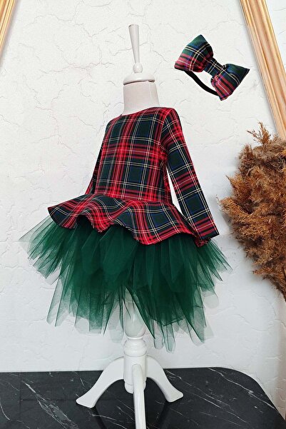 Shecco Babba Girls' Red Plaid Christmas Dress Green Tutu Puffy Dress