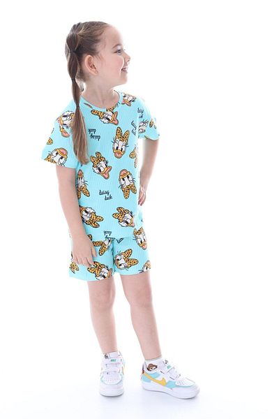bunny hopp Girl's Daisy Duck Patterned 100% Cotton Interlock Pajamas Set - Short Sleeve Shorts
