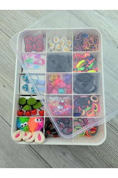 GÜLPEŞE Çocuk Tokası Süper Kutu 15 Bölmeli Set Kiraz, Papatya, Tavşan, Lastik Toka, Mandal Toka, Elsa Toka