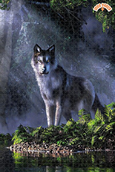 Teona Ahşap Ormandaki Kurt Dekoratif Çift Katlı Çerçeveli Asılabilir Ahşap Pu...