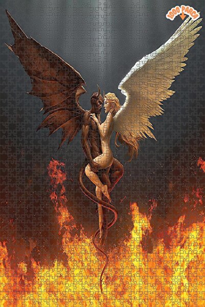 Teona Ahşap Çıplak Şeytan Meleklerin Aşkı Çift Katlı Çerçeveli Asılabilir Ahş...