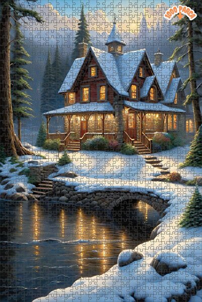 Teona Ahşap Karlar Diyarındaki Ev Çift Katlı Çerçeveli Asılabilir Ahşap Puzzl...