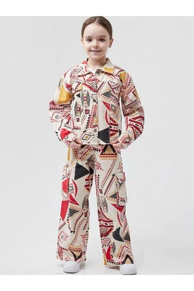 Escabel Girl's Ethnic Patterned Cargo Jeans