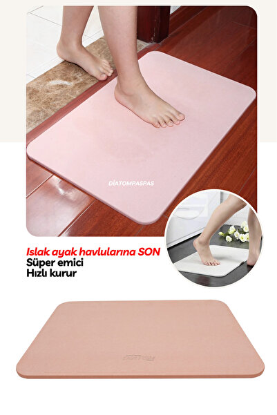 DİATOMPASPAS Pembe Diatom Süper Emici Sihirli Hijyenik Paspas Diatomite Mat Diatom Banyo Paspası