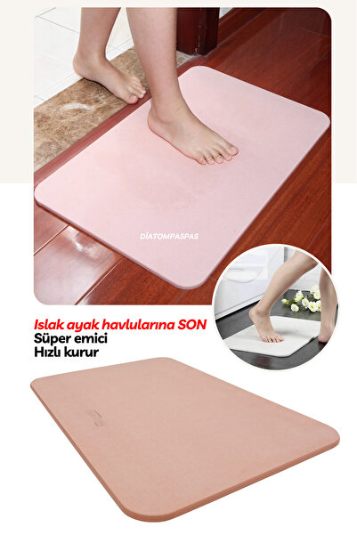 DİATOMPASPAS Pembe Diatom Süper Emici Sihirli Hijyenik Paspas Diatomite Mat Diatom Banyo Paspası