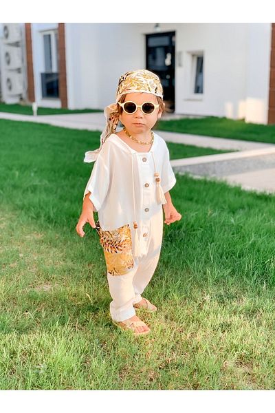 bohemiankids baby wear White Safari Jumpsuit - Bandage