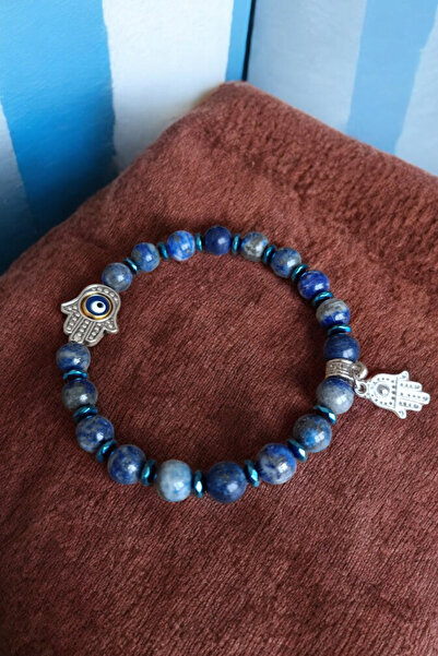 MGA DOĞAL TAŞ حجر اللازورد الطبيعي - سوار، همسة، فاطمة، ونموذج اليد مع خرز عي...