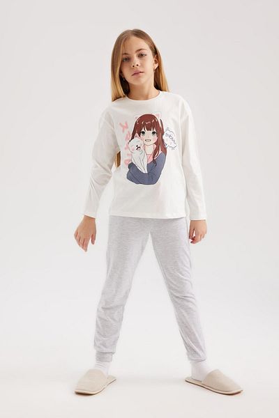 DeFacto Bedrucktes Langärmliges Pyjama-Set für Mädchen - C2586A823WN
