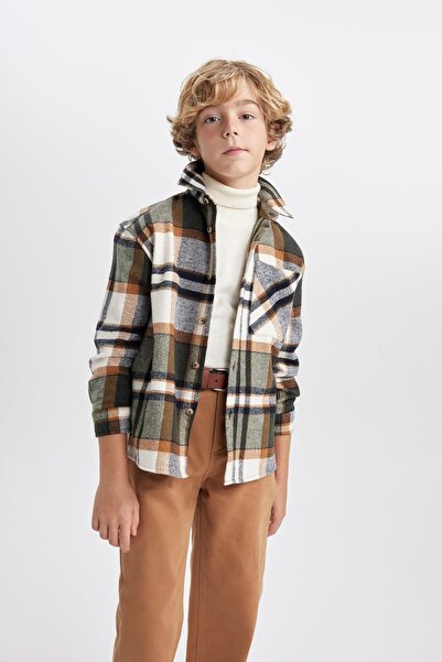 DeFacto Boy's Flannel Checked Oversize Shirt - Long Sleeve W5266a623wn