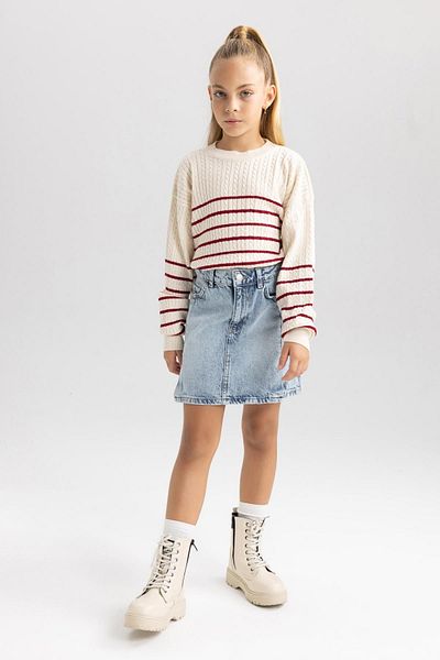DeFacto Crew Neck Striped Girl's Sweater - B1703a823wn