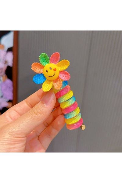Cinderella Cataramă pentru paste cu arc model Daisy - Agrafă de păr din cauciuc spiralat de culoare curcubeu