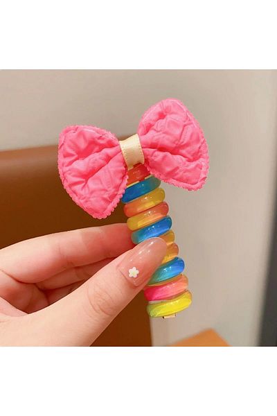 Cinderella Pink Ribbon Model Twist Spring Pasta Cataramă - Agrafă de păr din cauciuc spiralat de culoare curcubeu